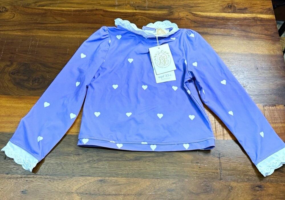 The Beaufort Bonnet Company Girls 4T Purple/White Hearts UPF 35+ Swim Shirt